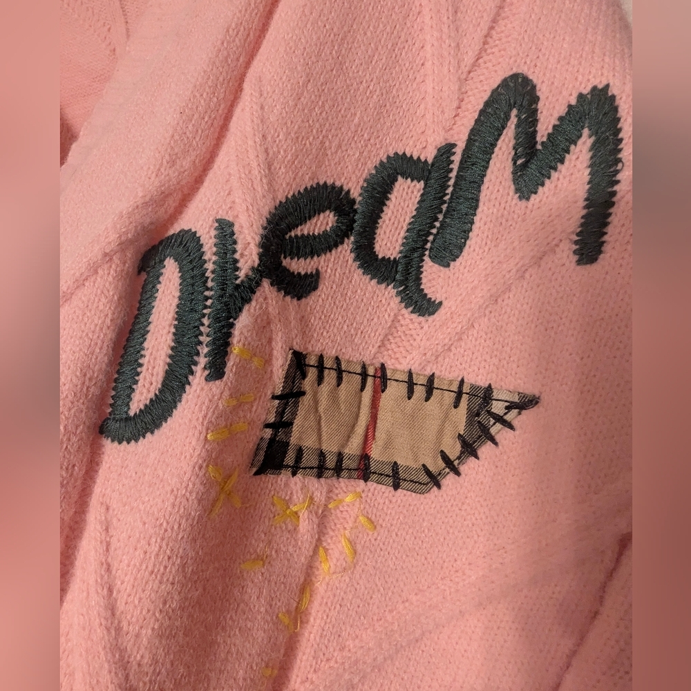 Patchwork Wool Blend Embroidered Pink Cardigan Ne… - image 5